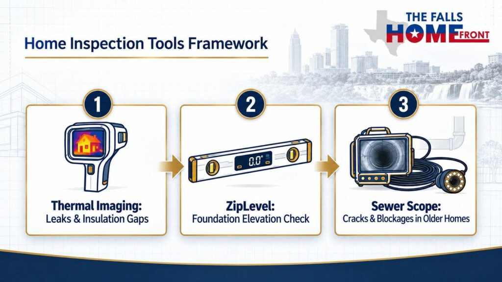 Framework diagram of thermal imaging, ZipLevel, and sewer scope inspection tools 